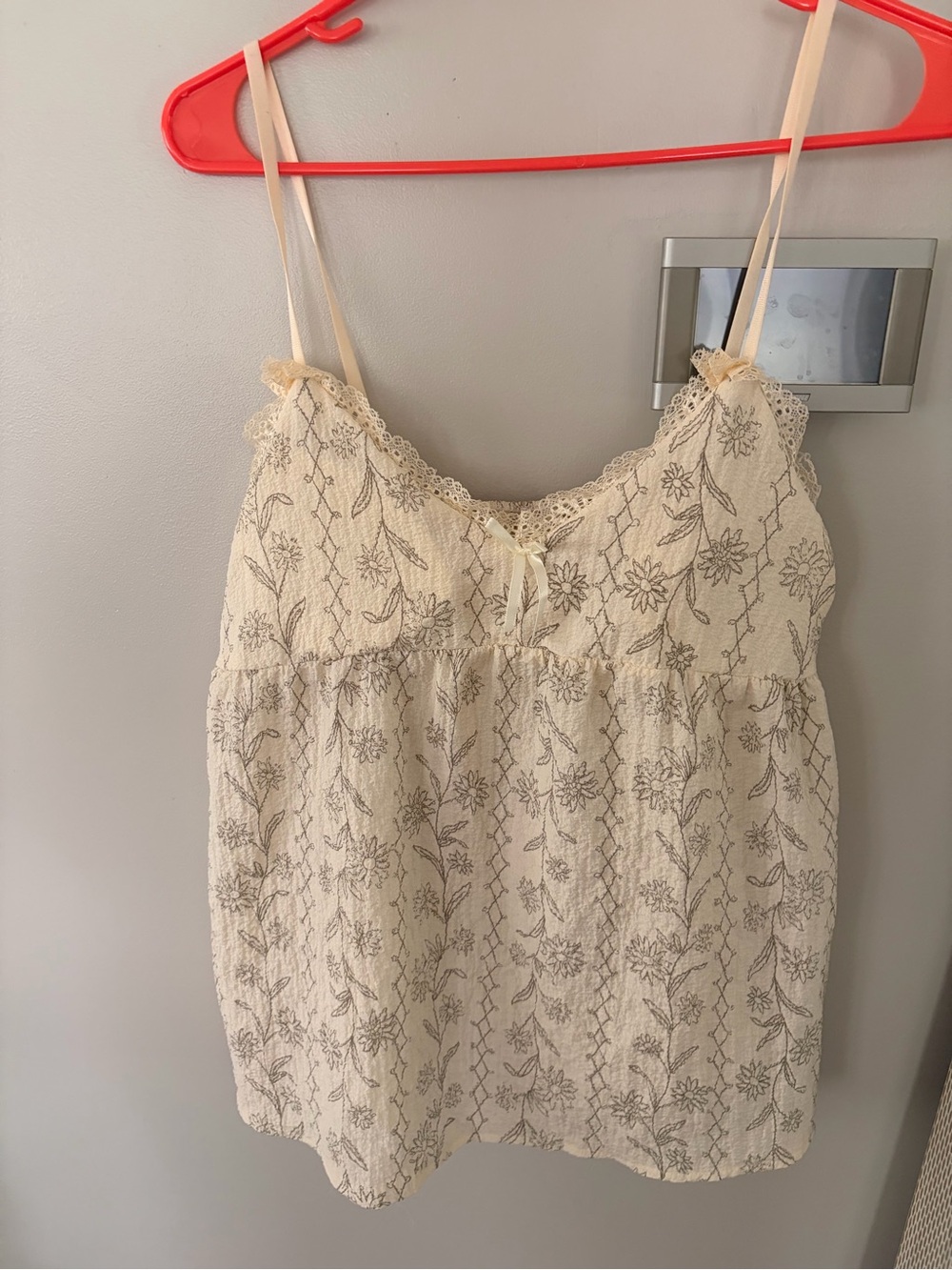 Cream Floral Lace-Trim Cami Top